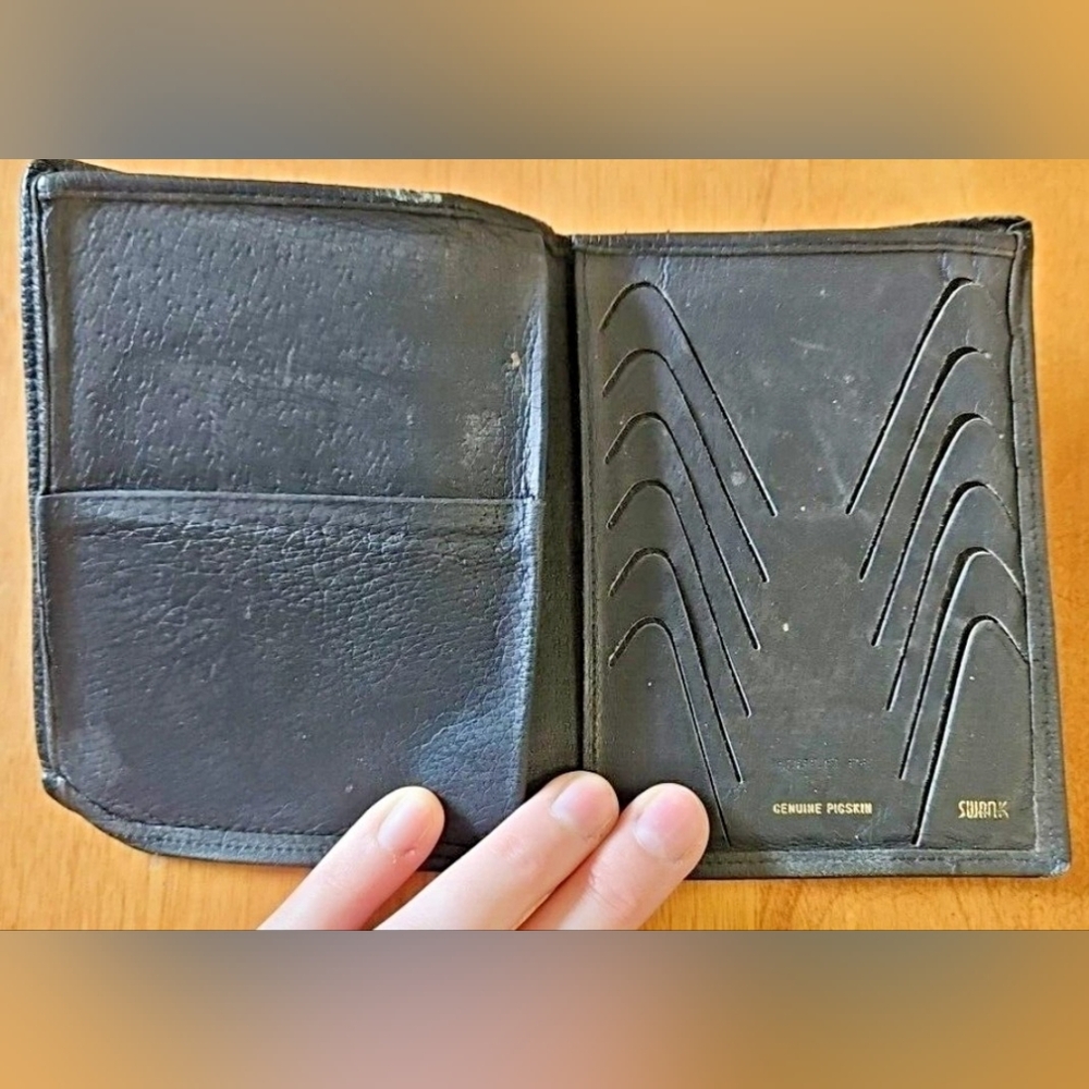 SWANK Bifold Wallet Black Genuine‎ Pigskin Leather Vintage Billfold